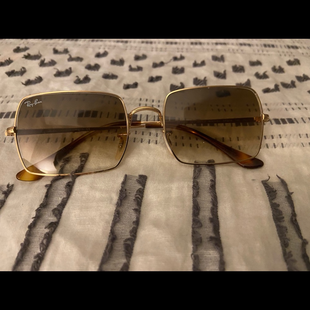 Ray-Ban 1969 Rectangle Polarized Sunglasses Women’s Unisex Brown Gold